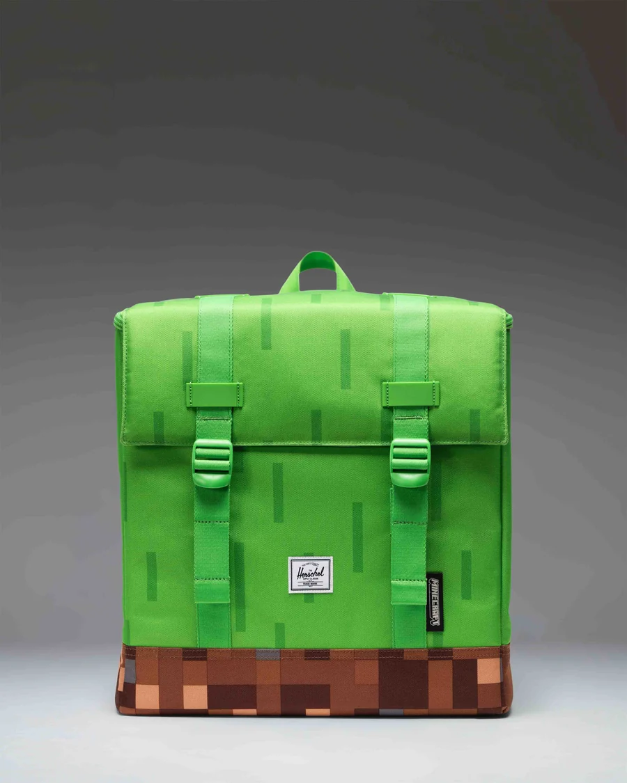 Grass Block Flap Backpack in Green / Brown