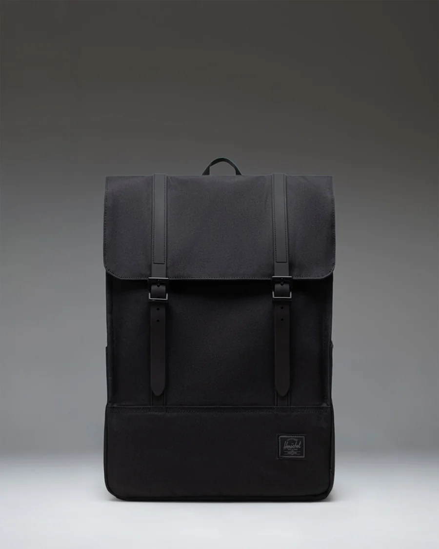 Black Fold-Over Backpack in Black