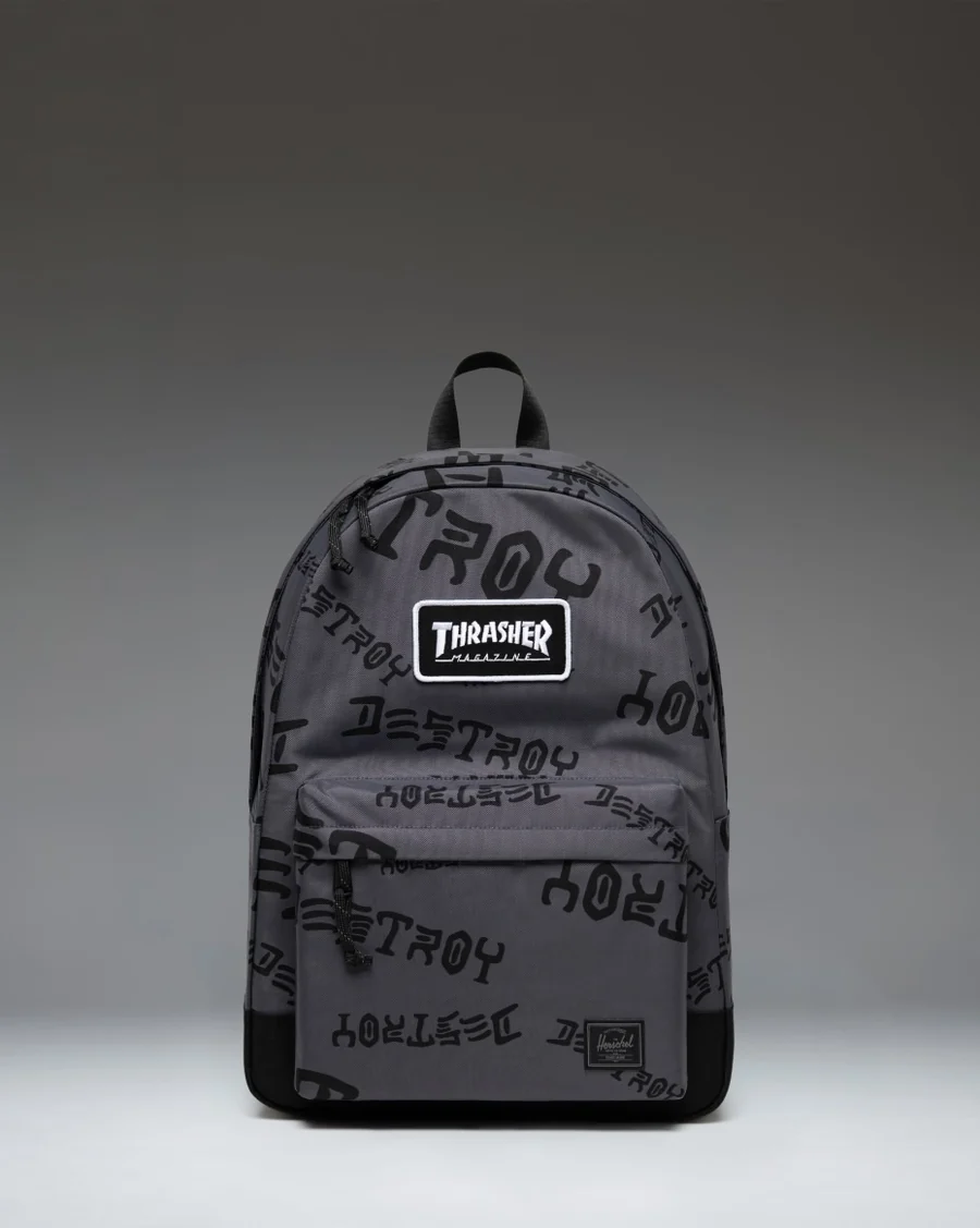 Grey Type Print Backpack in Grey / Black