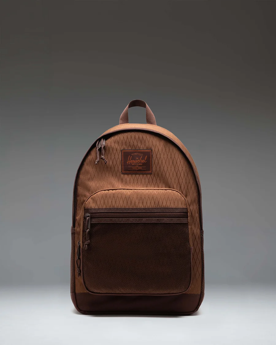 Tan Grid Backpack in Tan / Chocolate brown