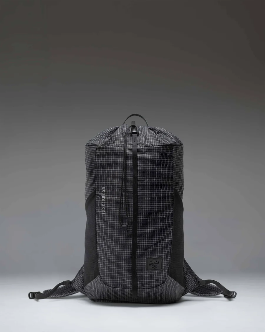 Black Grid Cinch Backpack in Black / White grid